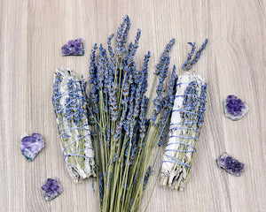 Lavender Sage Smudge Bundle (small) & Raw Amethyst Crystal