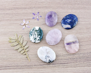 Rose Quartz, Amethyst & Crystal Quartz (3-layered) Palm Stone